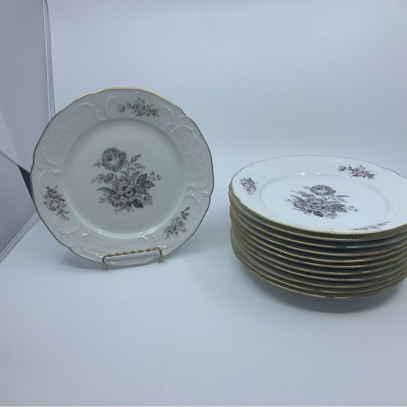 Rosenthal Grey Rose Salad Plates Set of 12